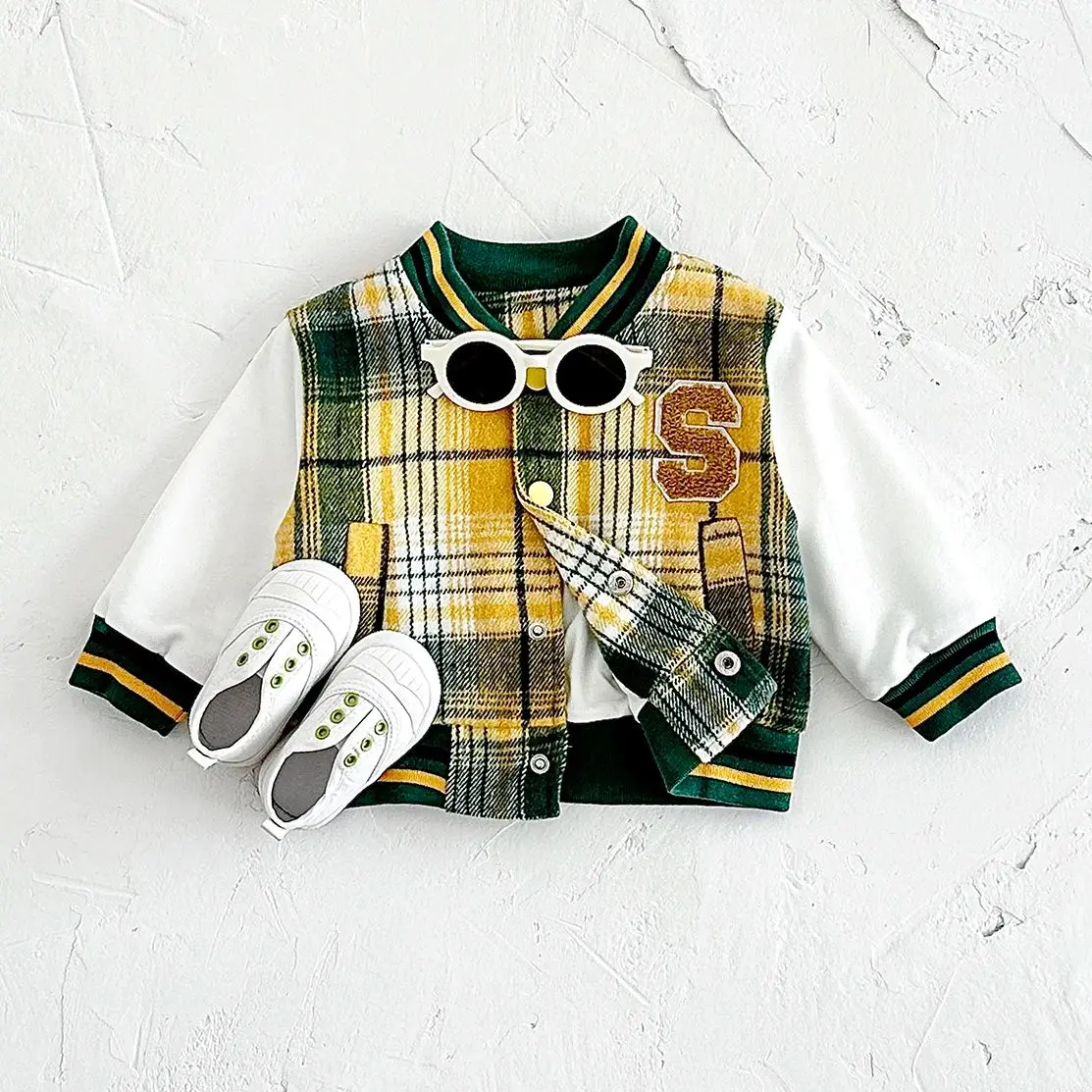 2024 Fall Fashion Baby Boy Baseball Jacket Plaid Thick Top Toddler Kids Thicken Children Coat Girls Sport Outwear Clothes 0-3Y