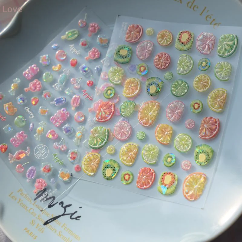 الملونة الفاكهة الليمون الجريب فروت الكيويفروت الحلوى المصاصة أرنب الكرز هلام لاصق مسمار الفن ملصق ديكور ذاتي الصنع مانيكير الشارات #4