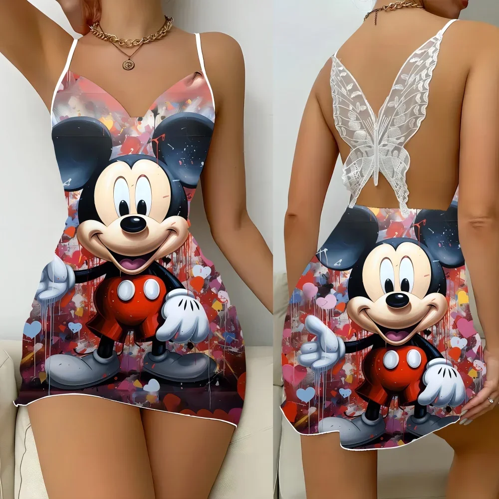 

2024 Summer Sleepwear for Women Sexy Home Wear Dress Commfortable Women's Pajama Disney Cartoon Pattern Pajama Free Delivery