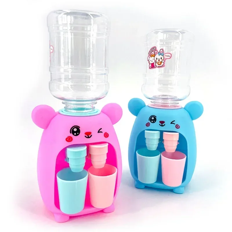 Novo mini dispensador de água duplo para crianças com bonito rosa azul água fria/quente suco leite potável fonte simulação brinquedos de cozinha