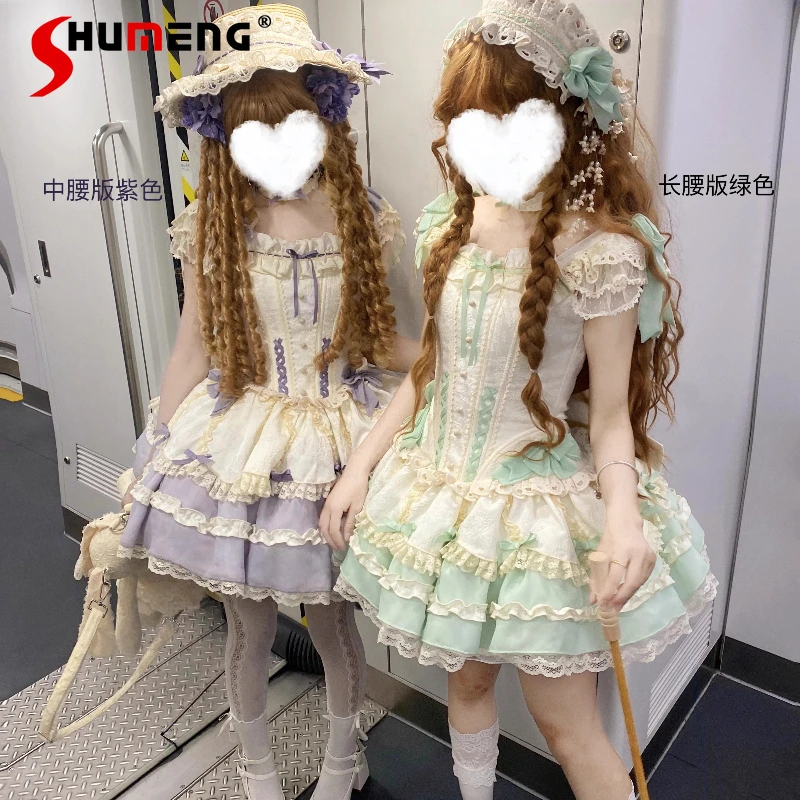 

French Elegant Court Style Retro Lolita Dresses JSK Girls Women Sweet Bow Slim Fit Elegant Birthday Dress Princess Style Dress