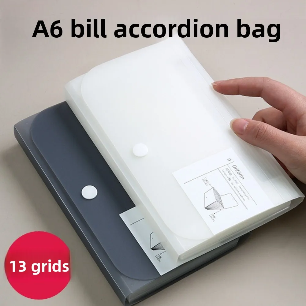 

A6 Mini Accordion File Folder 13 Pockets Portable Organizer for Documents Receipts Plastic PP Expandable Bag (Gray/White)