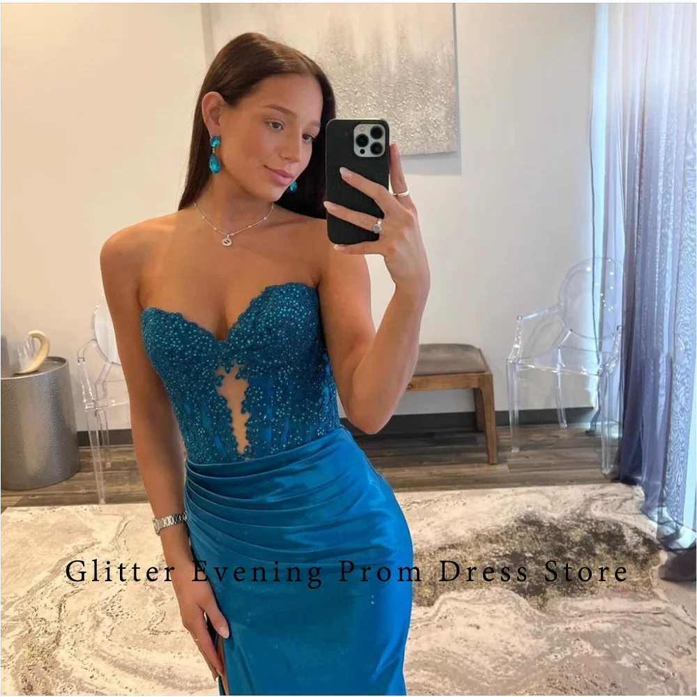 2024 Sexy Modern Prom Dresses For Women Mermaid Sleeveless Sweetheart Satin Appliques Pleat Custom Birthday Evening Party Grows