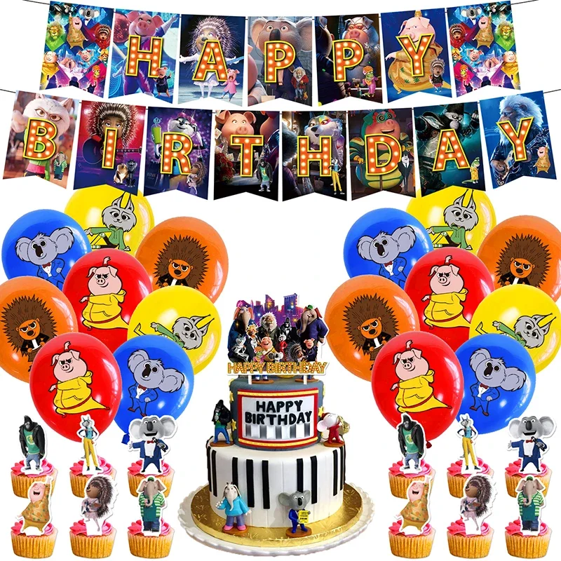 Happy Good Sound Animal Sing Theme Birthday Party Decoration Balloon Backdrop Cake Supplies Baby Shower