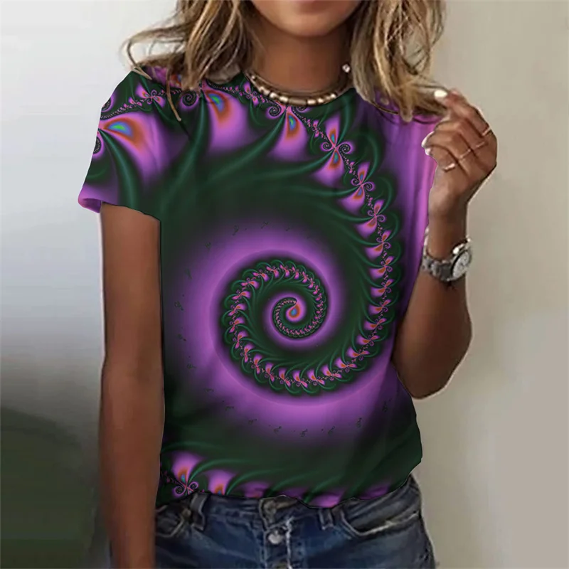 Summer New Women's Short Sleeve Top Pullover Fashion Y2K Casual Whirlpool Street 3D Flower Printed Crewneck T-Shirt XS-6XL Tees