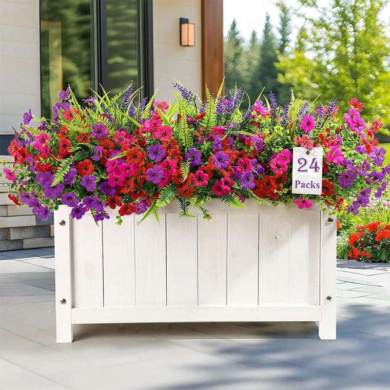 

24 Bundles Artificial Flowers for Outdoors UV Resistant Eucalyptus Violet and Lavender Plants for Outside Indoor Yard Home Decor