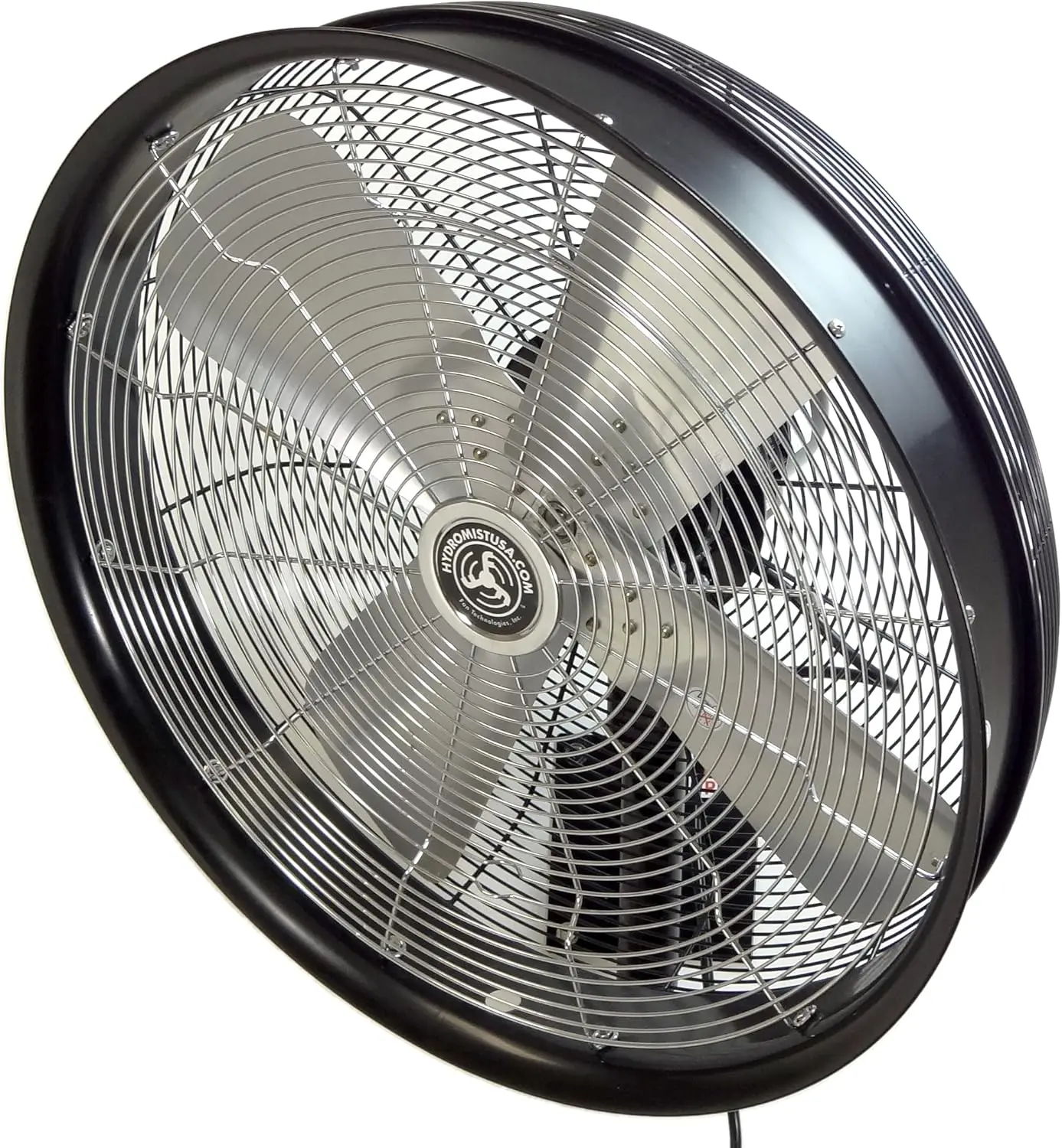 Ventilador oscilante de parede externo, controle de cabo de 3 velocidades, lâmina de resina dura com suporte de montagem, preto