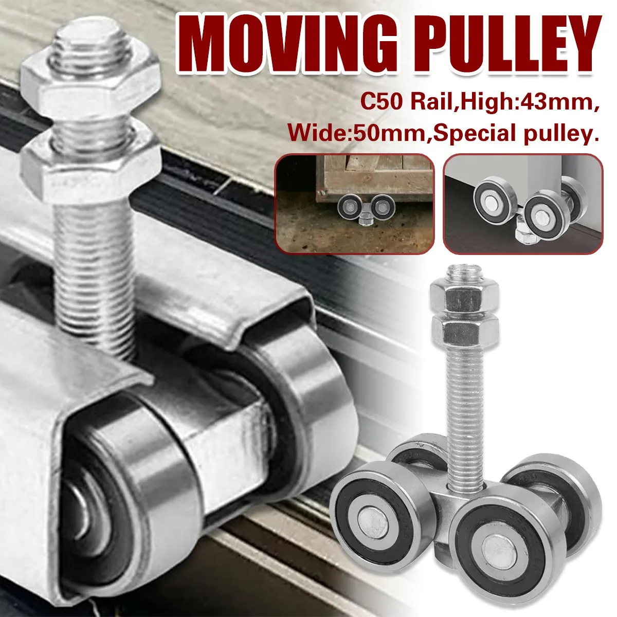 C50 Heavy Duty Sliding Door Roller Wheel Track Rail Bearing Steel Hanger Pulley