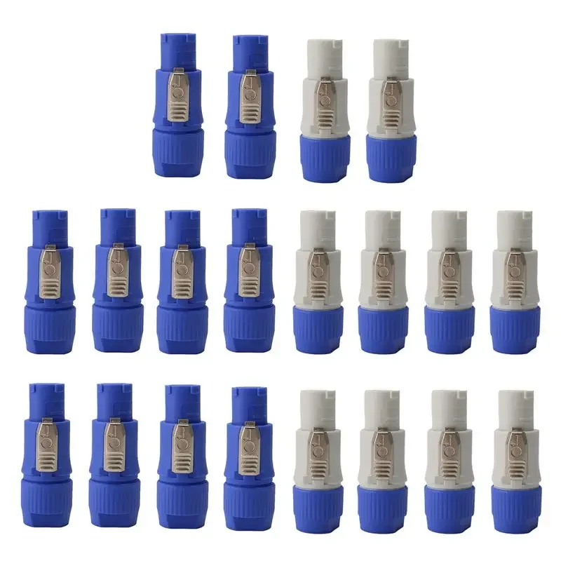 20PCS L22A- 3 Pin Male Powercon Connector NAC3FCA Speakon Plug 20a 250V AC Plug Power Connector Blue and Grey White