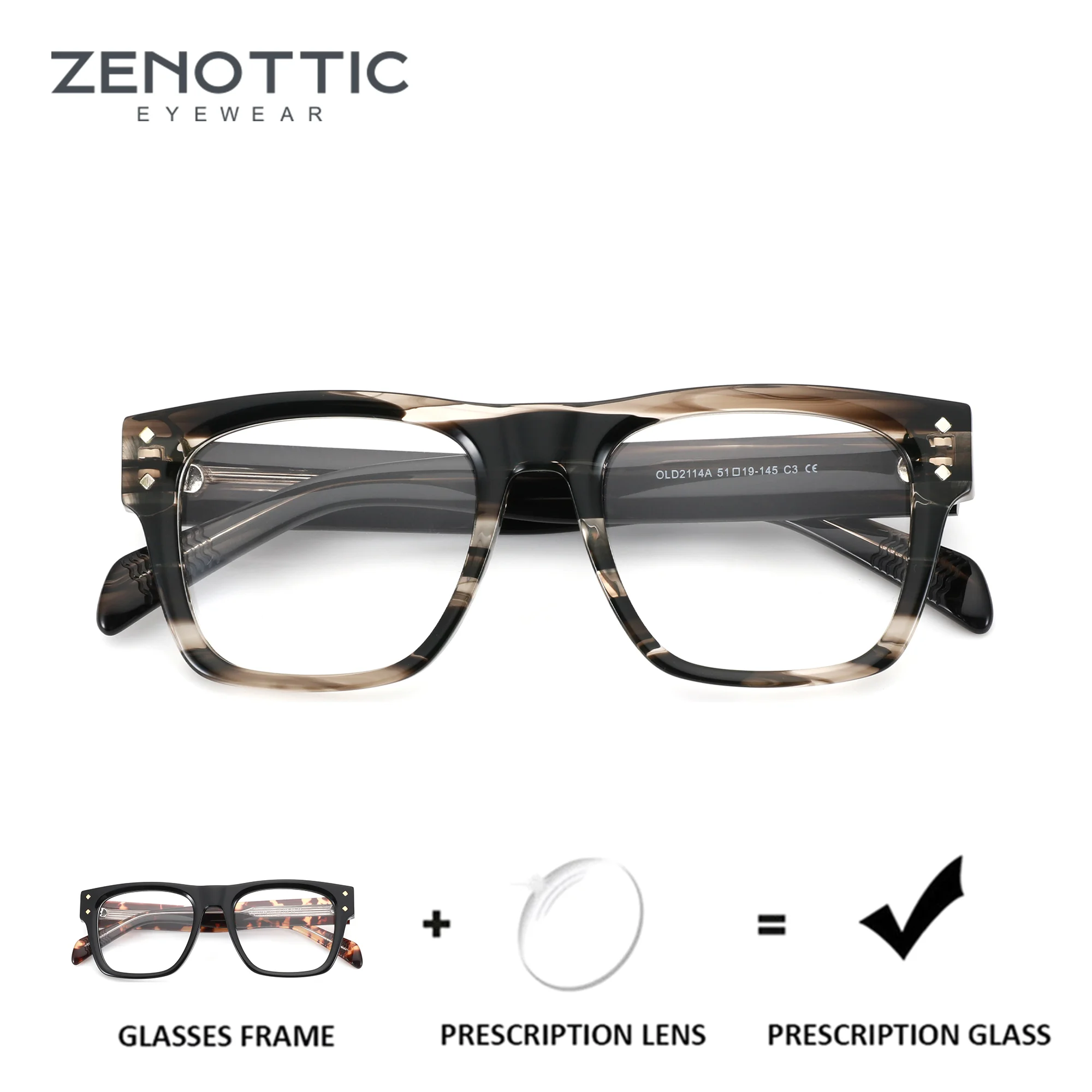 ZENOTTIC (S Size) Modish Acetate Prescription Glasses For Man Square Myopia Optical Eyeglasses for Anti Blue Light Progressive