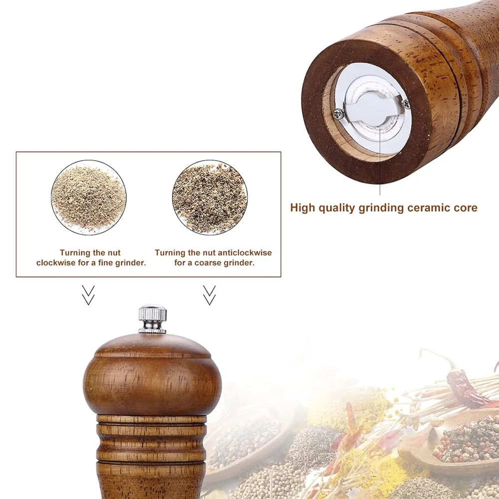 8 Inch Manual Wooden Pepper Grinder Multi-Function Spice Tool Solid Wood Spice Grinder Ceramic Grinding Core Home Kitchen  Tool