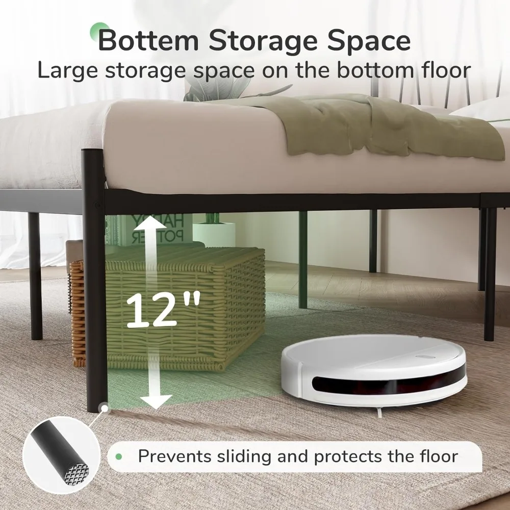 Full Size Bed Frame, 14 Inch Metal Platform Bed Frame , Heavy Duty Metal Slats Support,Easy Assembly,No Box Spring Needed