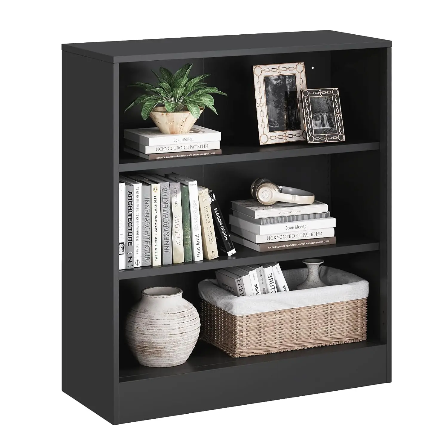 

Black 3-Tier Metal Short Bookshelf Adjustable Shelves Small Space Home Office Classroom Library Living Room Display Customized