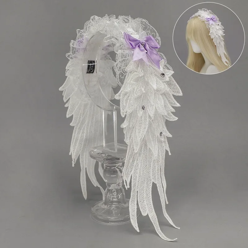 Nouveau style gothique nœud papillon dentelle Lolita accessoires bandeau de cheveux mignon à la main en peluche ailes d'ange bandeau de cheveux japonais Anime chapeaux
