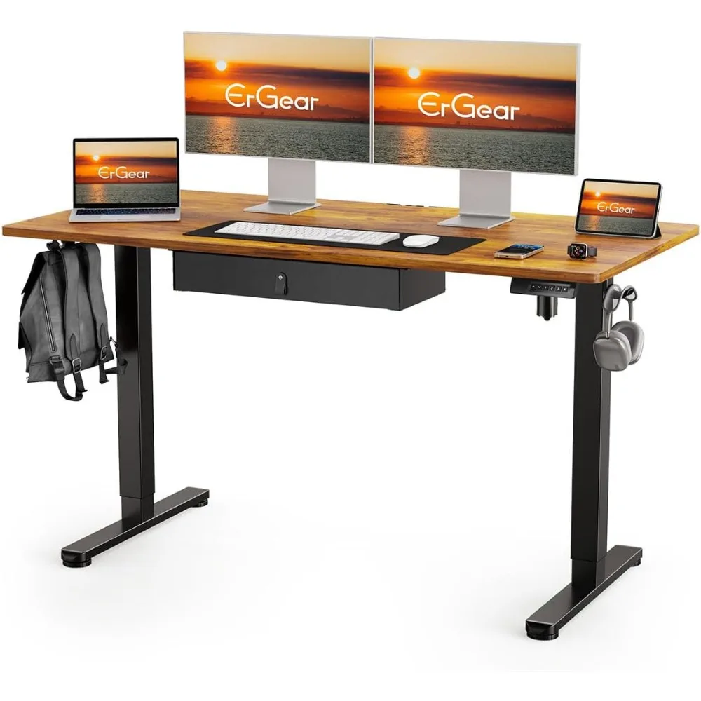 

Электрический стол с выдвижным ящиком, стоячий стол 55 x 24, эргономичный регулируемый стол с местом для хранения, компьютерная рабочая станция, кабель