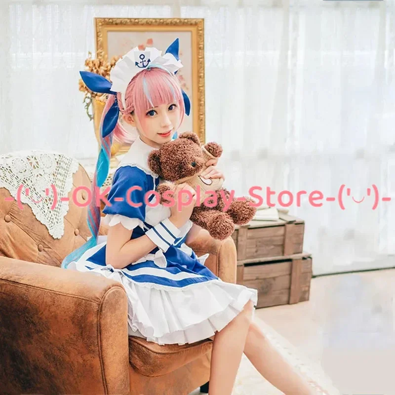 Vtuber Minato Aqua Cosplay Costume Women Cute Maid Dress Halloween Carnival Party Uniforms YouTuber Outfits Custom Made