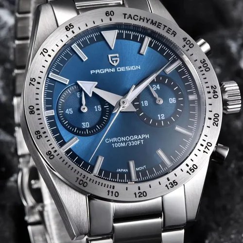 Imagen 2 del producto PAGANI DESIGN 2024 nuevo reloj de cuarzo de lujo con forma de luna y flecha ancha para hombre, cronógrafo deportivo Retro VK64 AR con cristal de zafiro