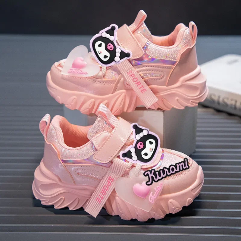 Zapatillas de deporte para niños kuromi, zapatos informales para niñas, suela blanda, zapatos para correr para niñas pequeñas, Sanrio hello kitty, primavera y otoño, nuevos zapatos deportivos