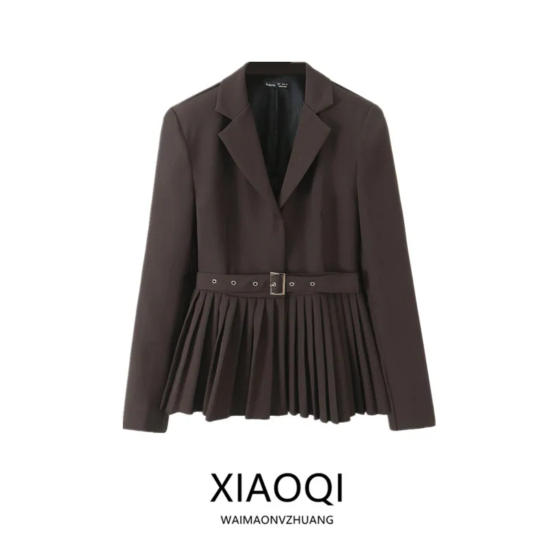 

Spring 2026 Women's Suit Jacket Design Sense Versatile Belt Hem Pleated Stylish Commute Wind Long Sleeve Regular Length Button
