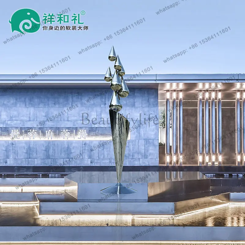Large stainless steel water drop floor sculpture outdoor landscape metal ornament abstract art decoration