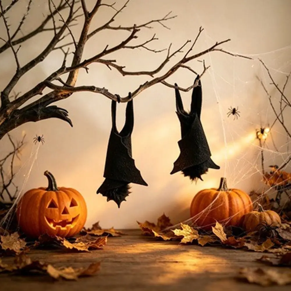 Upside Down Felt Bat Hanging Ornament Realistic 3D Wing Halloween Bat Pendant Gothic Decorative Bat Branch Hanging Decor