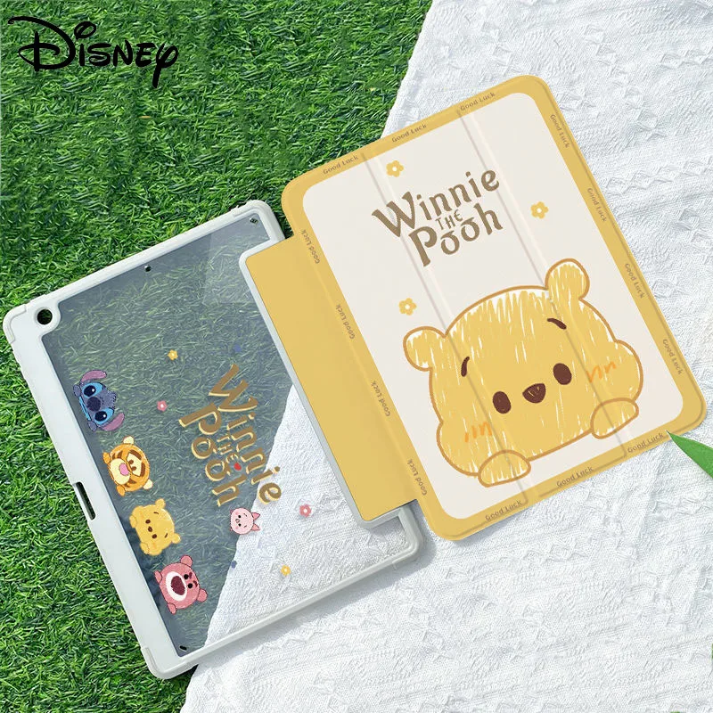 Disney Stitch Lotso Winnie Tablet Case for iPad Air 1 2 3 Mini 6 iPad 2022 11inch Cartoon Acrylic Three-fold Protective Cover