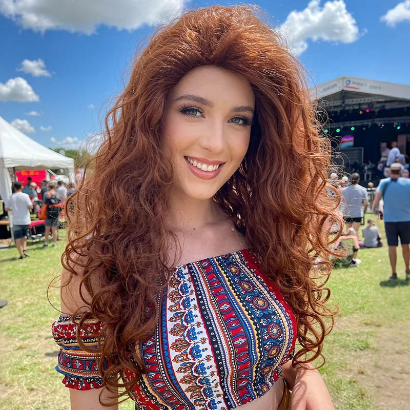 Auburn Long Curly Wig Synthetic Fluffy Voluminous Wavy Layers Fashion Daily Princess Anime Costume Wig Halloween Cosplay Party