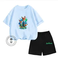 Zootopia Nick Wilde Judy Hopps Print Cartoon Kids T-shirt Set Children's Clothes Summer Baby Girls Tops Boys Short Sleeve