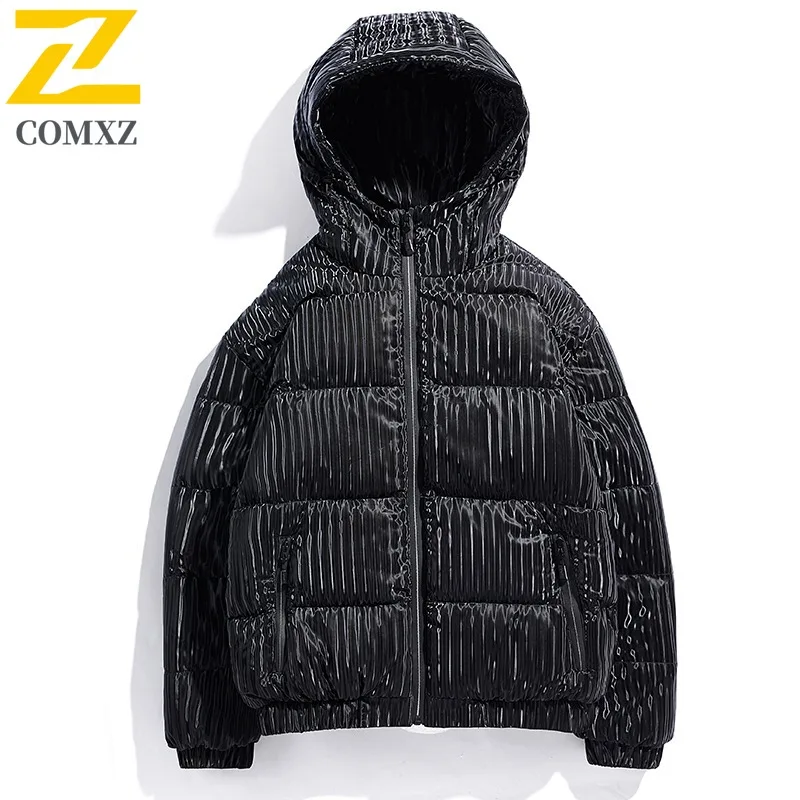 COMXZ Mens Down Jacket Premium Hooded Outdoor Adventure Multi Functional Coats Solid Color Lightweight Winter New Puffer Jackets