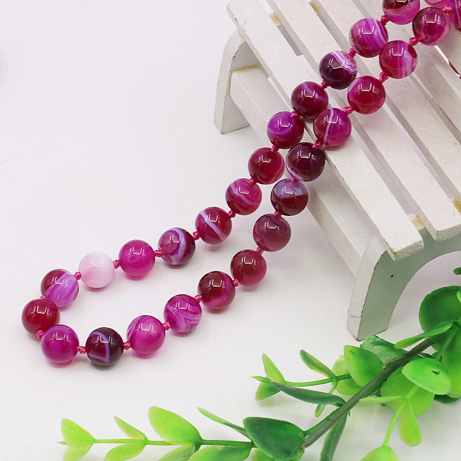 10mm Natural Purple Agate Bead Necklace/Earring Sets Striped Gemstone,18Inches,Classic Button,Smooth&Transparent,Gift for Women