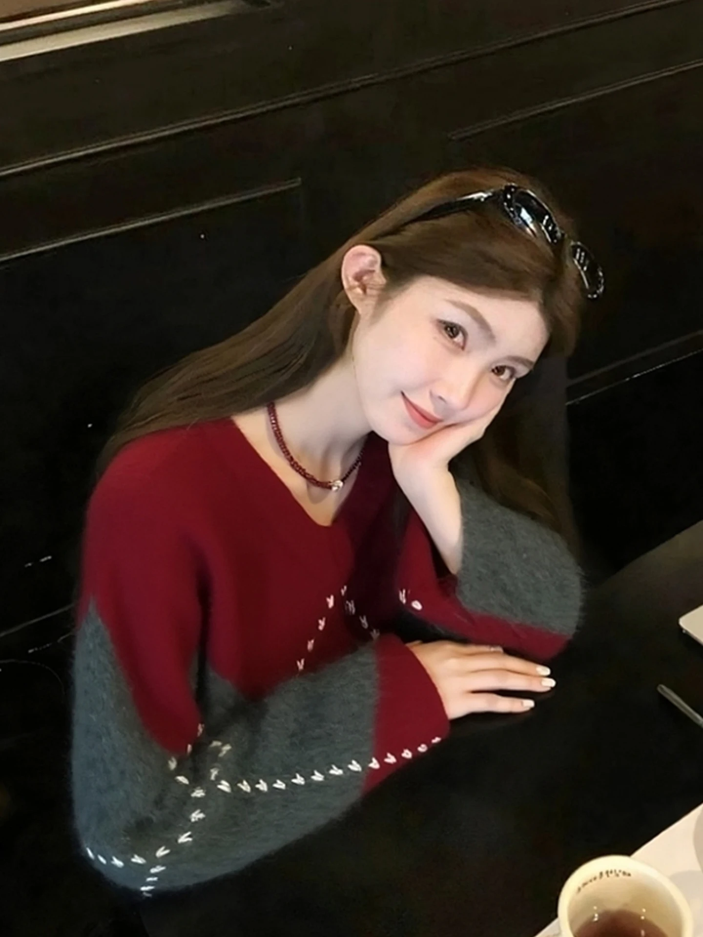 Faionable Color Blo Cisas Red Long Sve gebreide trui Winter Cosy Sle Overhead Design Koreaanse losse pasvorm gebreide kleding