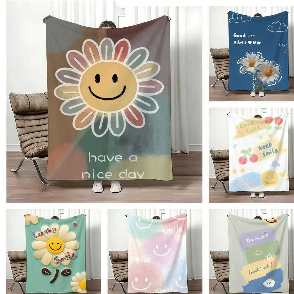 Adorable Sunny Floral Flannel Throw Blanket Tapestry Boho Picnic Decor Wall Hanging Soft Keepsake Gift for Nursery Living Room C