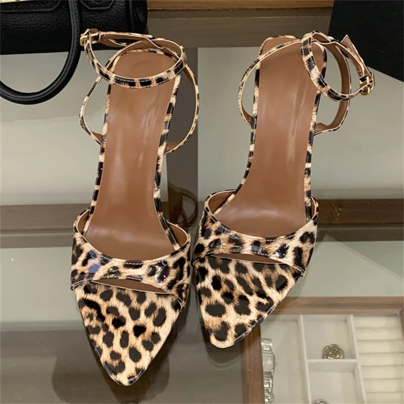 

Eilyken Sexy Design Wedges High Heels Buckle Strap Women Sandals Designer Leopard Print Square Toe Banquet Dress Shoes