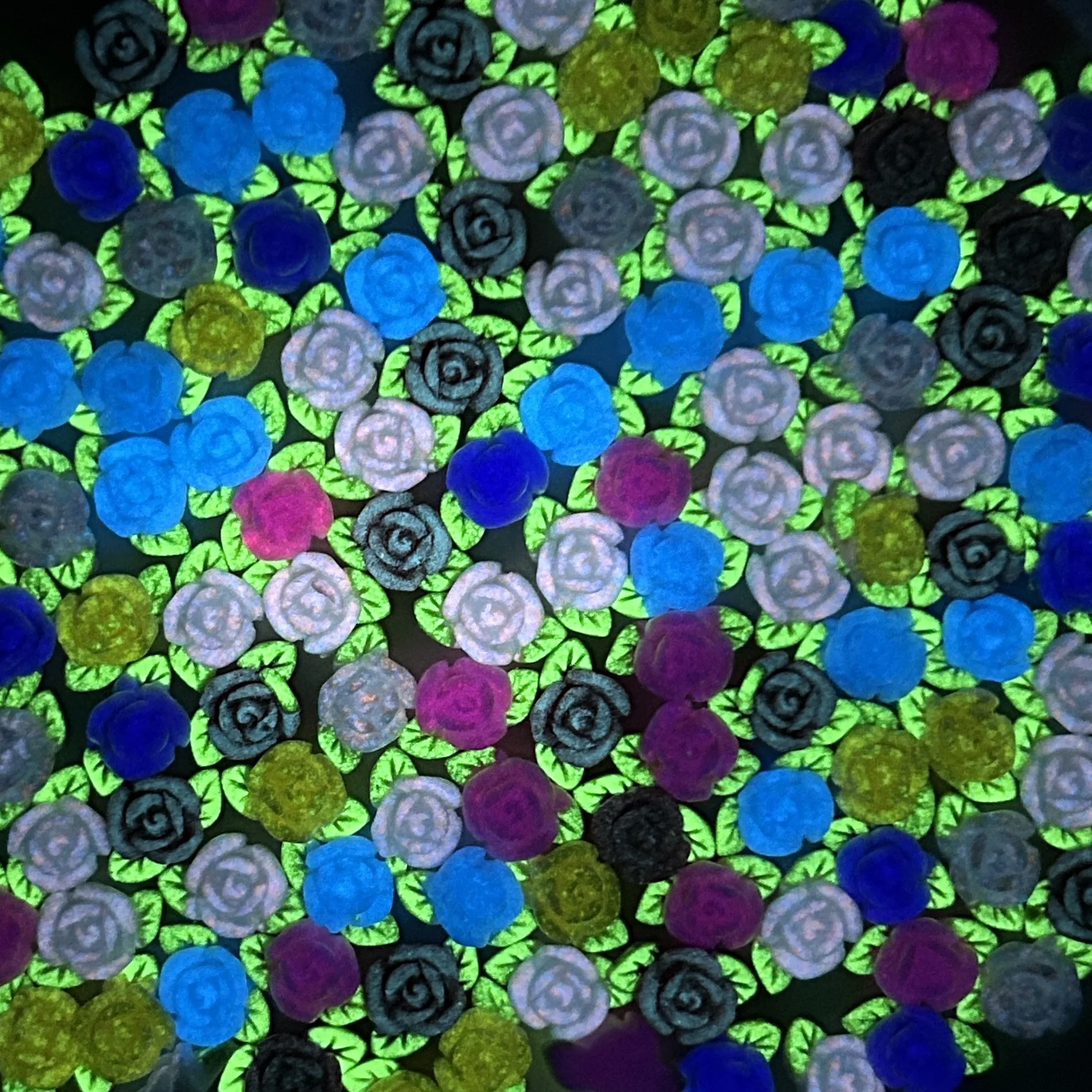 30PCS Resin Rose Nail Art Decorations Minimalist Luminous Flower Green Leaf Nail Charms Manicure DIY Charm Crafts