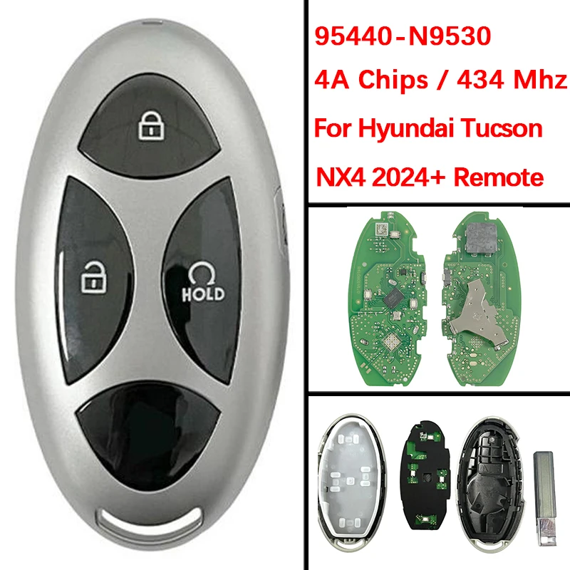 

CN020431 Запасной смарт-ключ-брелок с 4 кнопками, чипом 4A, частотой 433 МГц, FCC 95440-N9530, для Hyundai Tucson 2025, с функцией Keyless Go