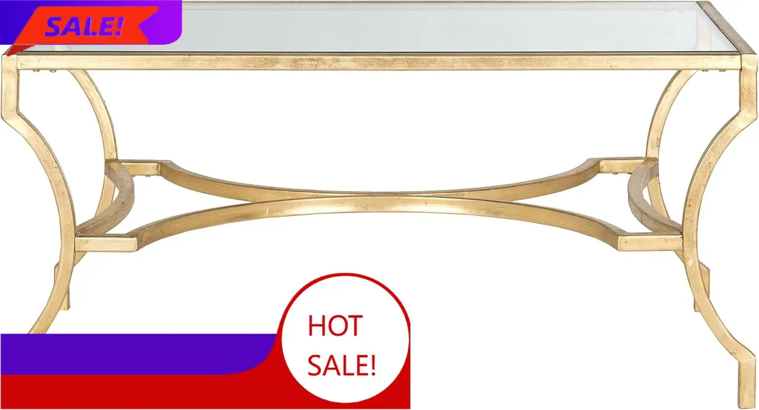 

BestsellerBestsellerBestsellerHome Collection – Alphonse Gold Leaf Curved Leg Coffee Table with Tempered Glass Top, Sculptural G