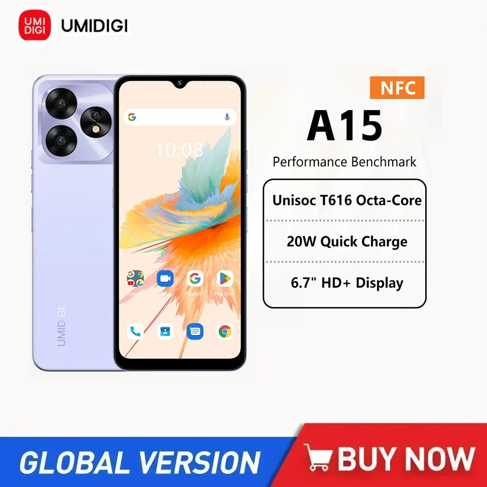 

UMIDIGI A15 Smartphone NFC Android 13 ,6.7" FHD+Screen, 8GB 256GB, 64MP Camera,5000mAh 20W Fast Charging Mobile phone