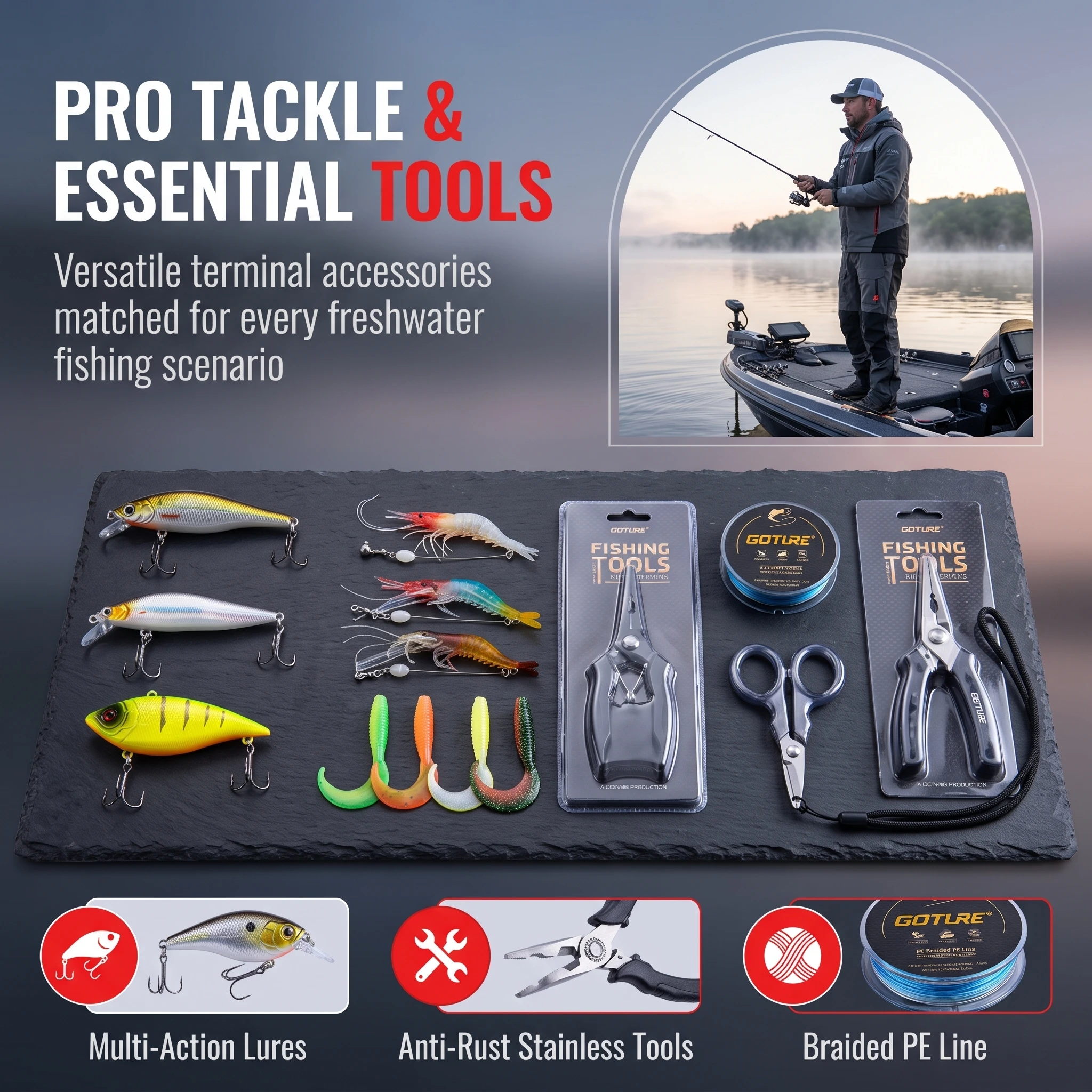 Goture Full Package Fishing Gear Set 2 Telescopic Carbon Rods 2 Spinning Reels,Tackle Kit Lure,Leader,Line,Carry Bag,Fish Tackle