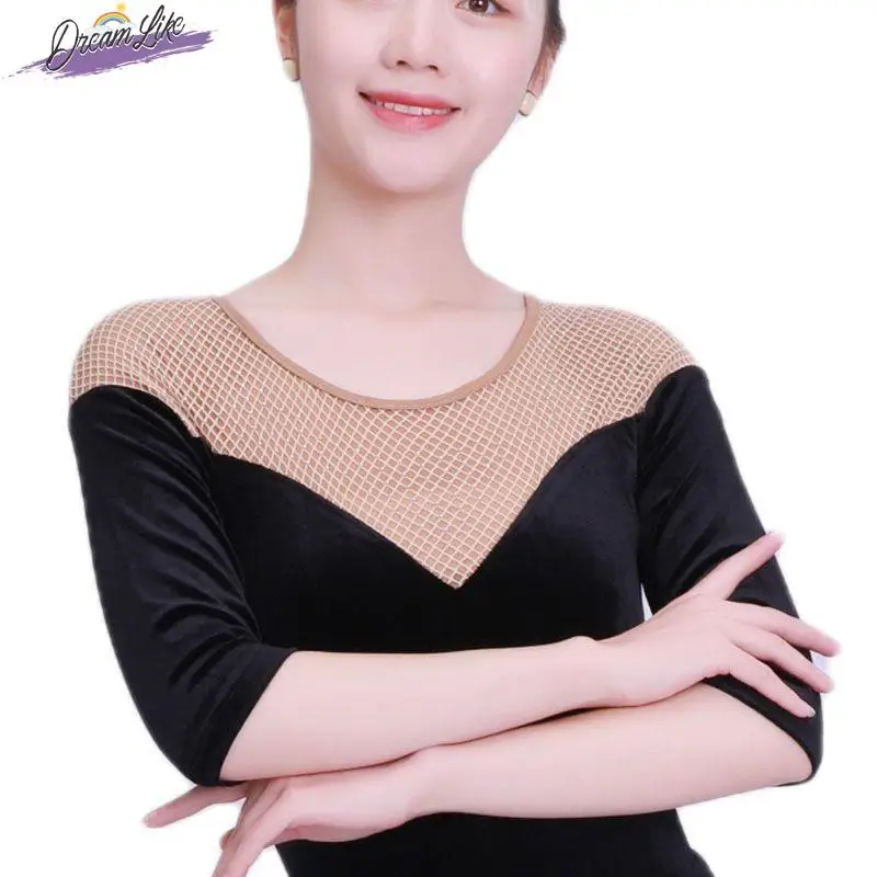 

New Thiened Gold Velvet Modern Dance Practice Suit Body ape ow Off-oulder Bla Top with Hidden Zipper Stage Performa...