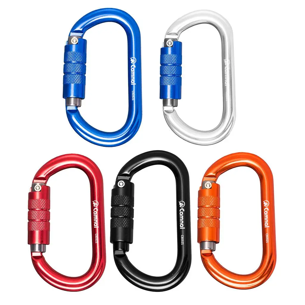 5pcs 25KN Aluminum Climbing Carabiner D Type Auto Locking Outdoor Sports Small Tools