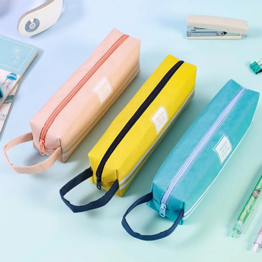 Zipper Pencil Bag School Office Stationery Pouch Large Capacity Boys Girls Pencil Case Solid Color Pencil Pouch School Supplies