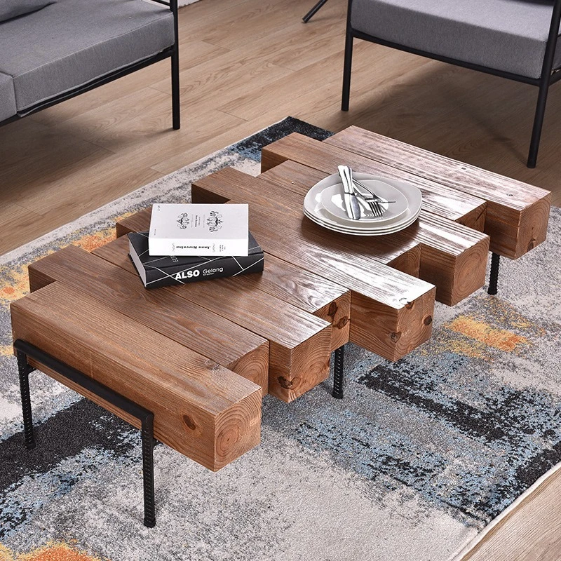 Homestay creative building block solid wood coffee table hotel living room, tea wooden pier tea table reception