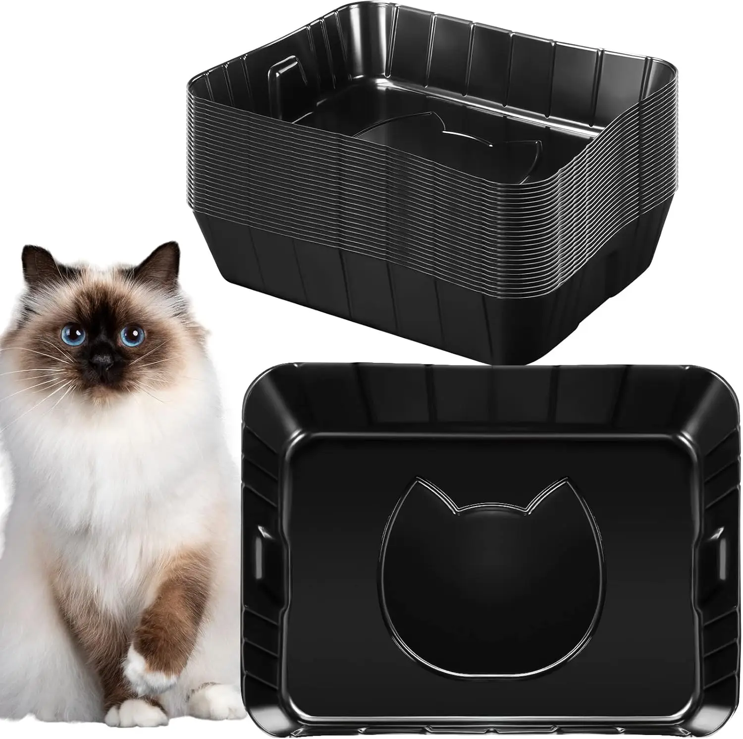 

25 Pcs Disposable Cat Litter Boxes, 15.7 x 11.8 x 3 in, for Kittens, Rabbits, Guinea Pigs, Hamsters – Black