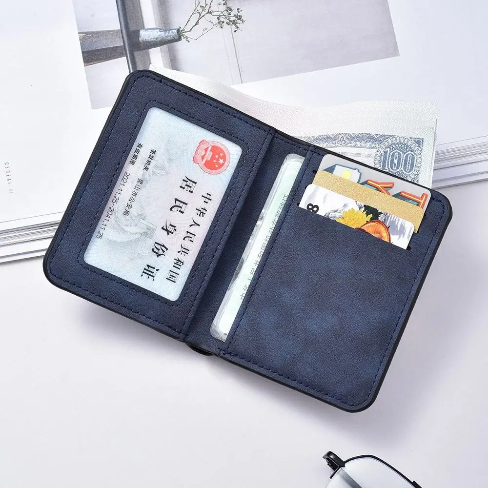 Minimalistyczny portfel męski z ekoskóry, krótki, czarny, niebieski, szary, duża pojemność, retro portmonetka na monety, składany na dwa, smukły portfel na pieniądze, męski i damski.