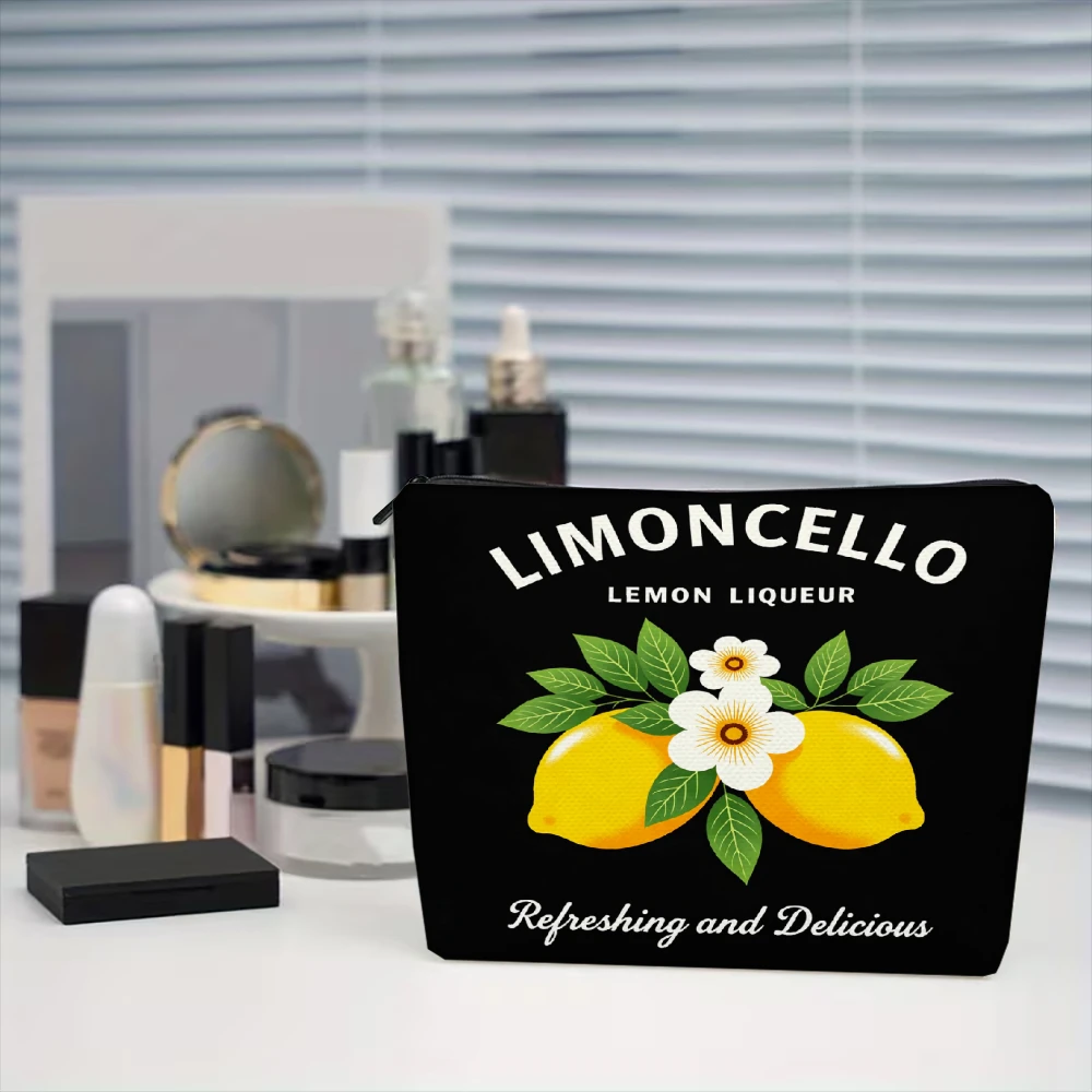 Limoncello Licor de limón refrescante y delicioso, bolsas de maquillaje para niñas, bolsa de cosméticos, bolsa de aseo, estuche para lápices, almacenamiento de viaje