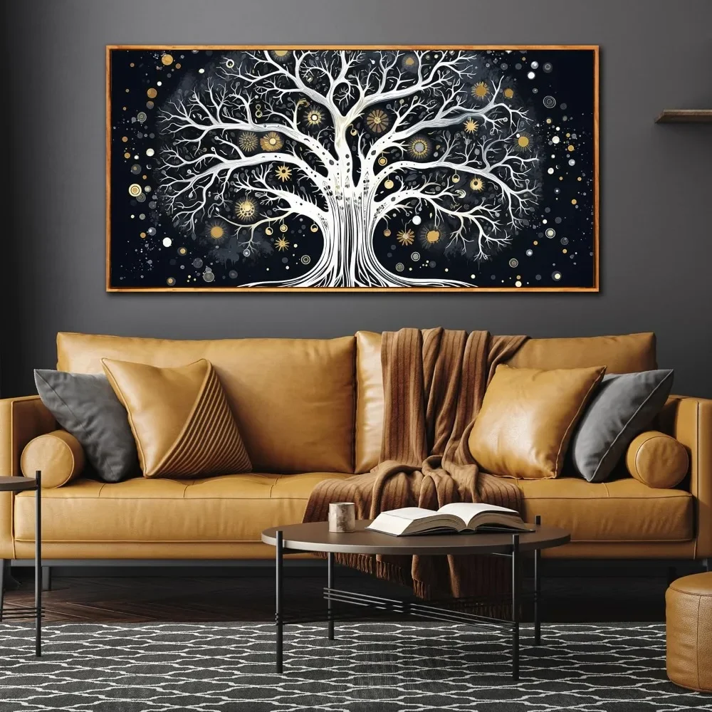 Tree of Life Canvas Wall Art - Black and White Abstract Wall Art Living Room Home Office Decor Ready to Hang Size 29