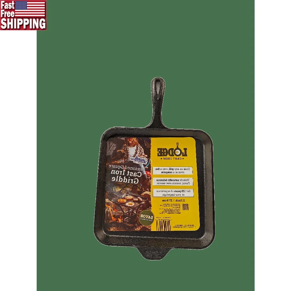 

Чугунная 11-дюймовая квадратная сковорода с антипригарным покрытием, идеальный гриль, духовка для костра, индукционная плита, простой уход, сохранение тепла