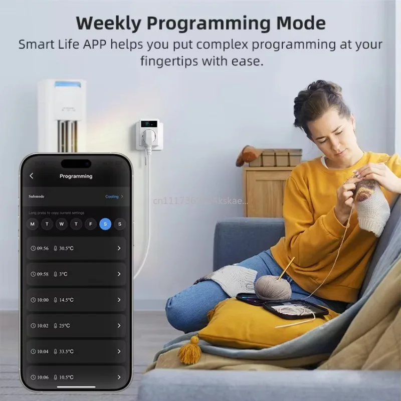 WT580-EU Tuya WiFi Smart Socket Thermostat, 16A, EU Plug, OLED Screen Heating and Cooling Temperature Controller