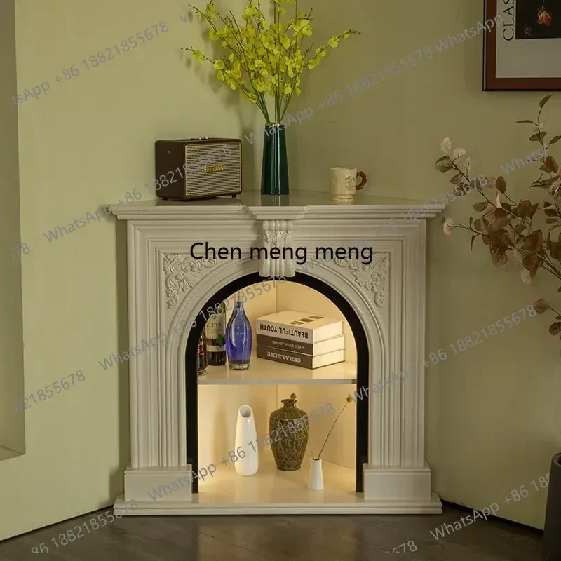 AB03Retro Solid Wood Right Angle Triangle Mantel Simulation ire Mantel Cabinet, Corner