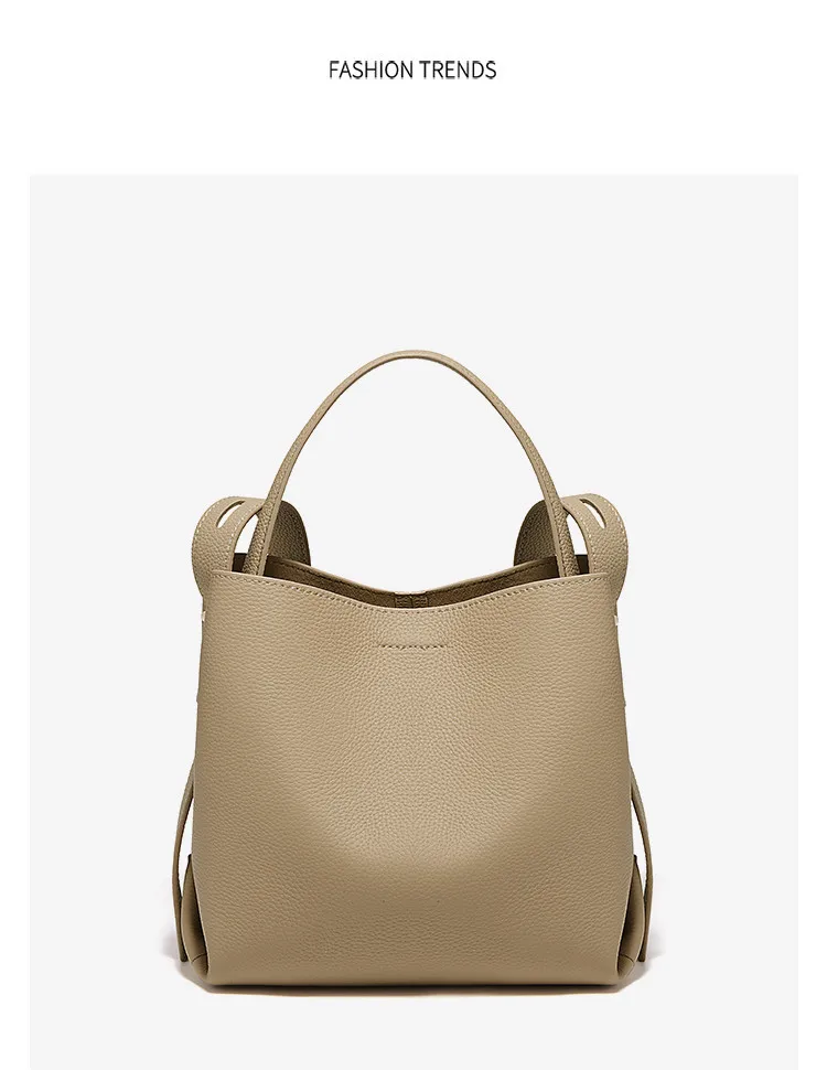 FOXER Einfache Echtleder-Handtasche Damen Schultertasche Tote Bucket Bag Große Kapazität Damen Umhängetasche Pusre Casual – Detail 17